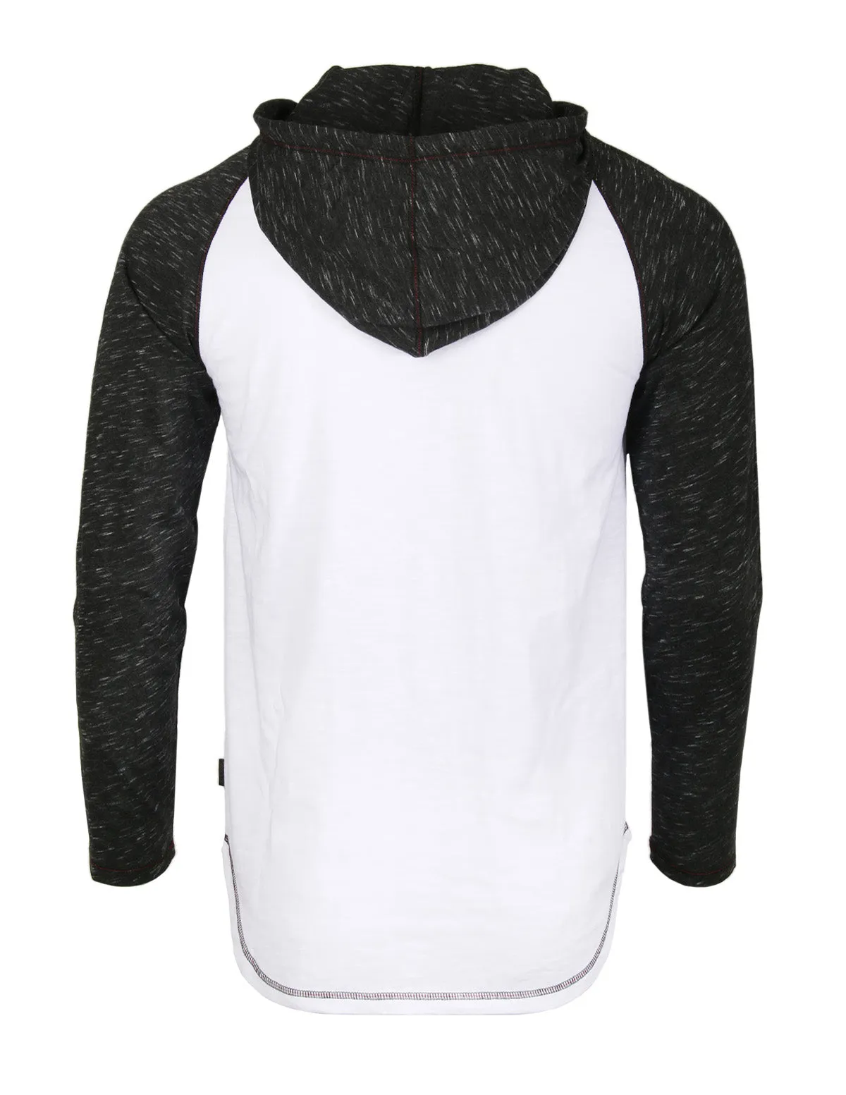 ZIMEGO Long Sleeve Raglan Henley Round Bottom Hood T-Shirts - WHITE/BLK