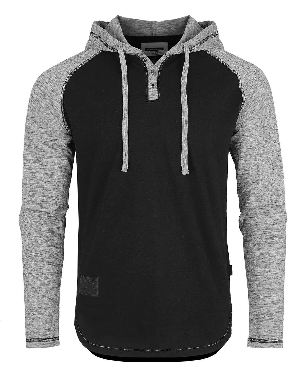 ZIMEGO Long Sleeve Raglan Henley Round Bottom Hood T-Shirts - WHITE/BLK